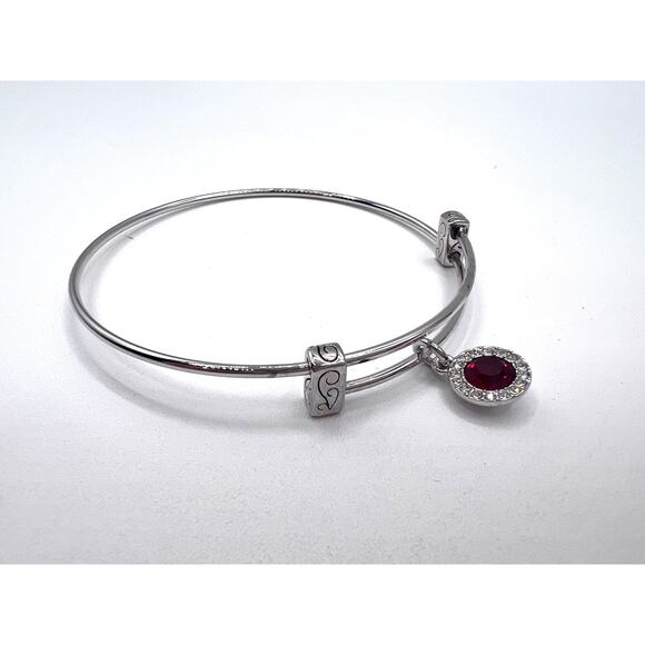 Women's Silvertone Birthstone Bracelet Rhinestone Charm January Garnet Red NEW! - Picture 3 of 5